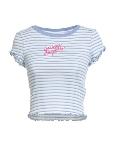 Guess Woman T-shirt Light Green Size M Cotton In Blue