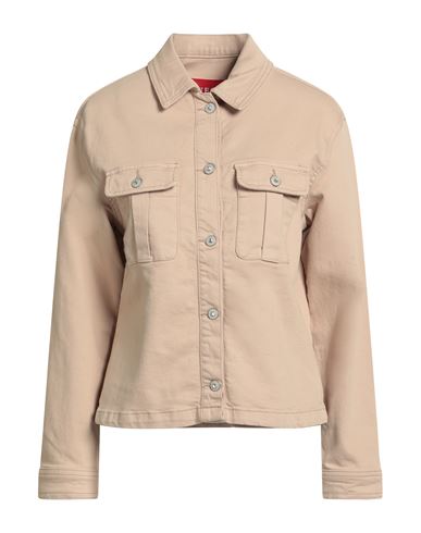 Guess Woman Denim Shirt Beige Size L Cotton, Elastane In Sand