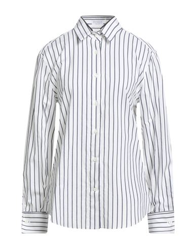 Brunello Cucinelli Gestreiftes Hemd Aus Baumwoll-twill Mit Zierperlen In White