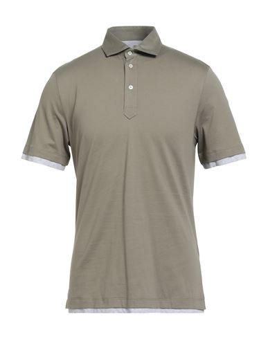 Brunello Cucinelli Man Polo Shirt Military Green Size 3xl Cotton In Gray