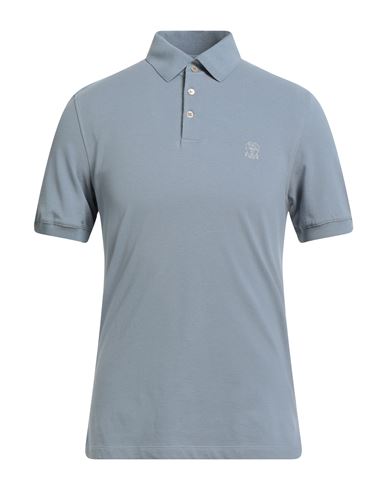 Brunello Cucinelli Man Polo Shirt Light Blue Size S Cotton In Gray