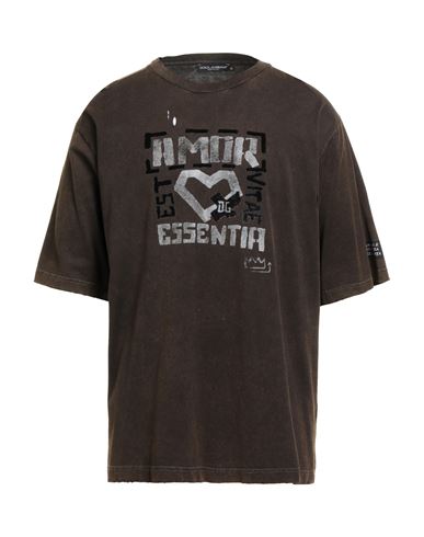 Dolce & Gabbana Man T-shirt Chocolate Brown Size Xl Cotton In Brown