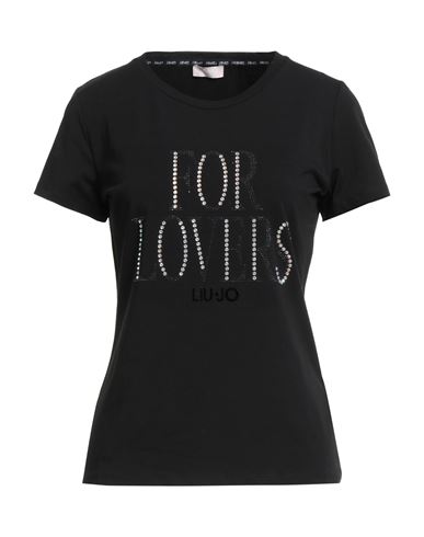 Liu •jo Woman T-shirt Black Size M Cotton, Elastane In Black
