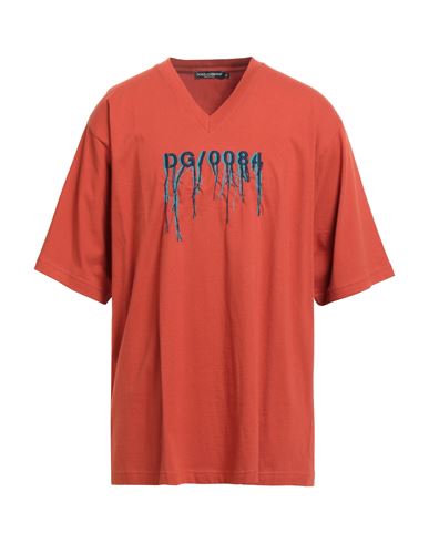 Dolce & Gabbana Man T-shirt Tomato Red Size 50 Cotton, Wool, Acrylic In Red