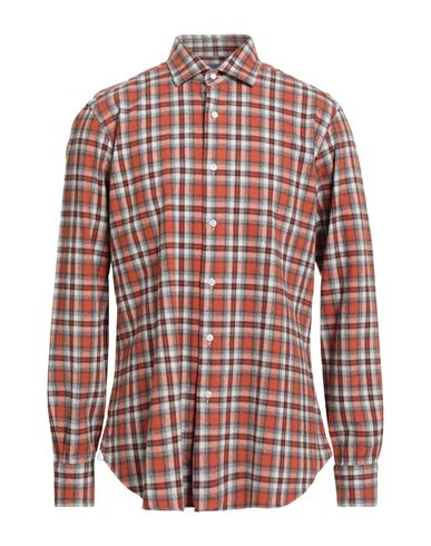 Barba Napoli Man Shirt Rust Size 16 ½ Cotton In Orange