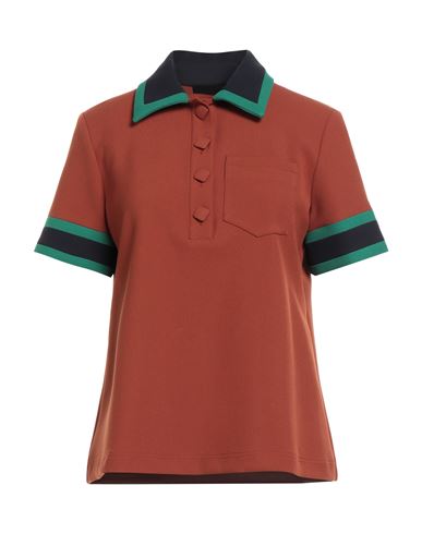 Tara Jarmon Woman Polo Shirt Brown Size 8 Polyester, Viscose, Cotton, Elastane In Red
