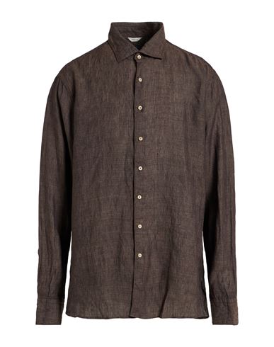 Stenströms Man Shirt Dark Brown Size Xl Linen In Brown