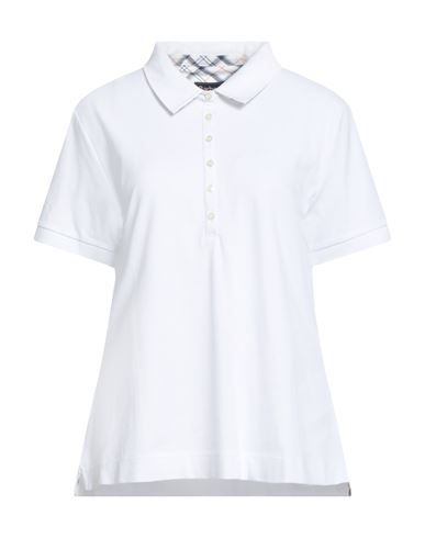 Barbour Summer Tartan Woman Polo Shirt White Size 12 Cotton, Elastane In White