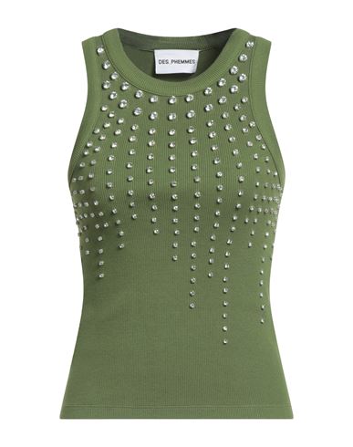 Des_phemmes Woman Tank Top Military Green Size 8 Cotton, Elastane, Glass, Metal, Polyester In Green