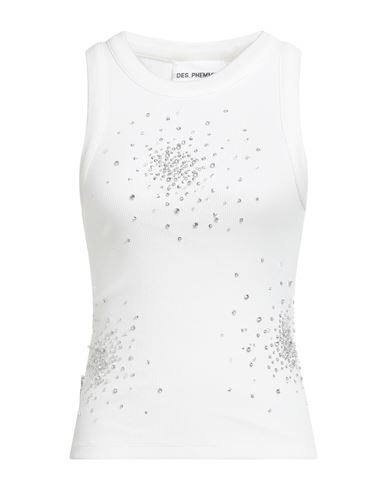 Des_phemmes Woman Tank Top Off White Size 8 Cotton, Elastane, Glass, Metal, Polyester In White