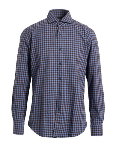 Xacus Man Shirt Brown Size 17 Cotton In Blue