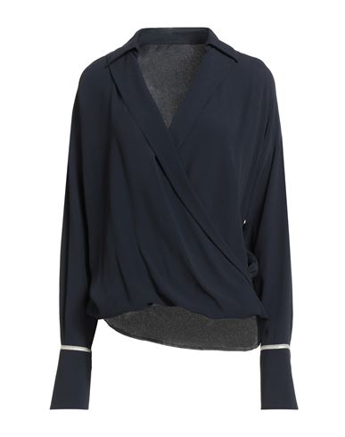 Antonelli Woman Top Midnight Blue Size 12 Silk, Acetate In Animal Print