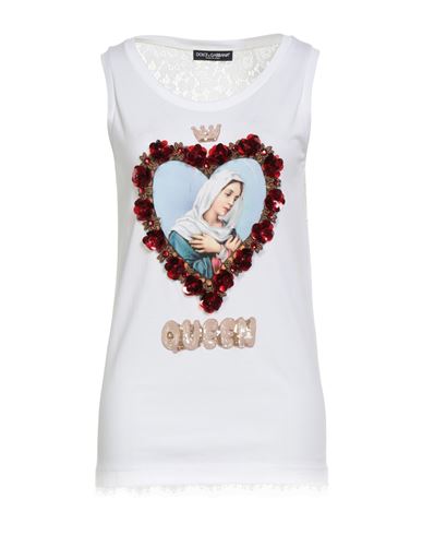 Dolce & Gabbana Woman Tank Top White Size 10 Cotton, Viscose, Polyamide, Polyester, Plastic In White