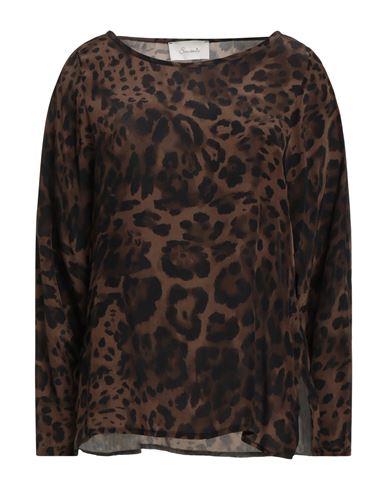 Souvenir Woman Top Dark Brown Size S Viscose In Animal Print