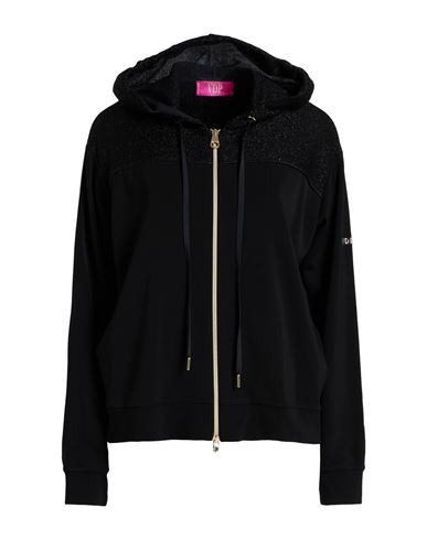 Vdp Via Delle Perle Club Woman Sweatshirt Black Size 10 Viscose, Elastane, Cotton, Metallic Fiber In Black
