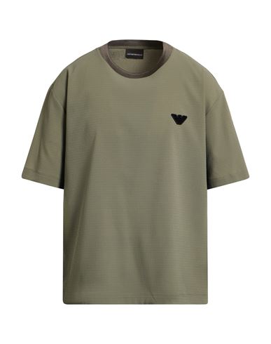 Emporio Armani Man T-shirt Khaki Size L Polyester, Elastane In Green
