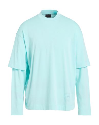 Emporio Armani Man T-shirt Turquoise Size L Cotton In Blue