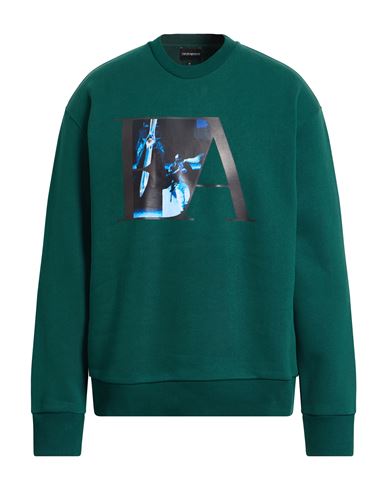 Emporio Armani Man Sweatshirt Green Size L Cotton, Elastane In Green