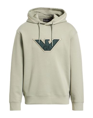 Emporio Armani Man Sweatshirt Sage Green Size L Cotton, Polyester, Elastane In Gray