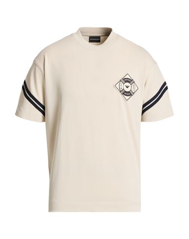 Emporio Armani Man T-shirt Beige Size L Cotton In Neutral