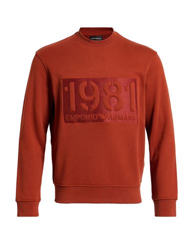 Emporio Armani Man Sweatshirt Rust Size L Cotton, Elastane In Red