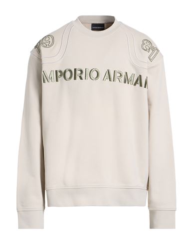 Emporio Armani Man Sweatshirt Beige Size M Cotton, Elastane, Polyester In Neutral