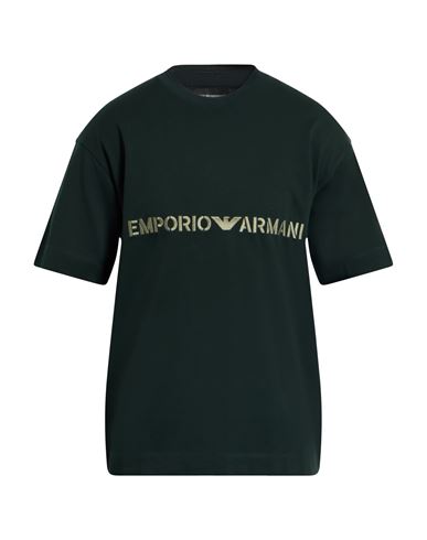 Emporio Armani Man T-shirt Dark Green Size L Cotton In Black