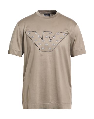 Emporio Armani Man T-shirt Khaki Size M Lyocell, Cotton In Brown