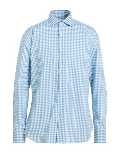 Guglielminotti Man Shirt Azure Size 17 Cotton In Blue