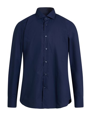 Guglielminotti Man Shirt Navy Size 17 ½ Cotton In Blue