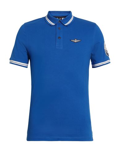 Aeronautica Militare Man Polo Shirt Azure Size L Cotton, Elastane In Blue