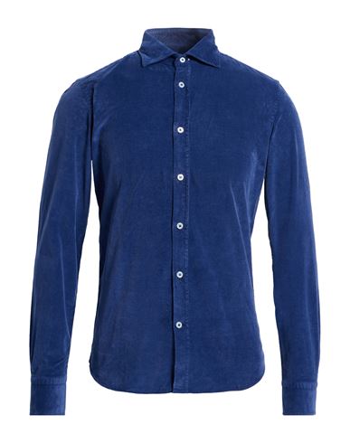 Mastricamiciai Man Shirt Navy Size 15 ½ Cotton, Elastane In Blue