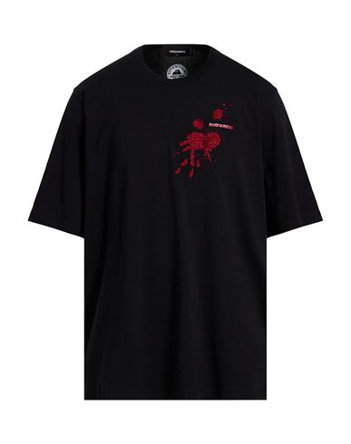 Dsquared2 Man T-shirt Black Size M Cotton, Glass, Pvc - Polyvinyl Chloride In Black
