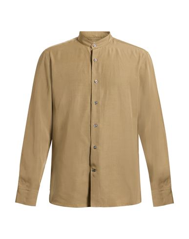 Caruso Man Shirt Khaki Size 17 Tencel In Brown