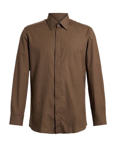 Caruso Man Shirt Dark Brown Size 17 Cotton In Brown