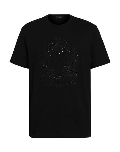 Versace Cartouche-embellished Cotton T-shirt In Black