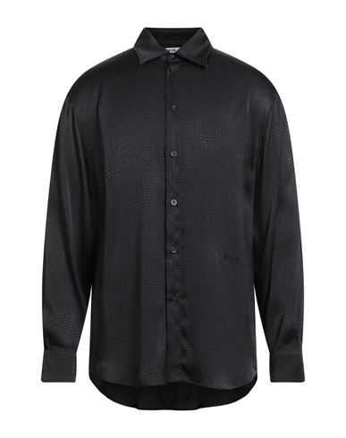 Msgm Man Shirt Black Size 15 ½ Acetate, Silk In Blue