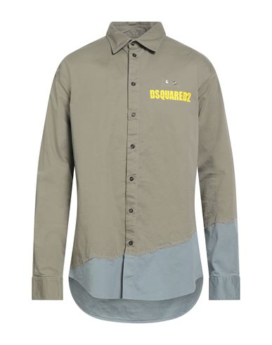 Dsquared2 Man Shirt Military Green Size 42 Cotton, Elastane In Green
