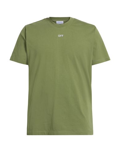 Off-white Man T-shirt Military Green Size L Cotton In Green