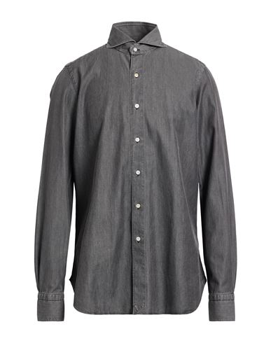Finamore 1925 Per Braun Man Denim Shirt Grey Size 3xl Cotton In Gray