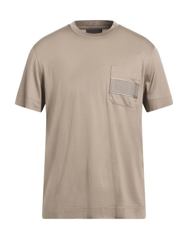 Emporio Armani Man T-shirt Taupe Size L Lyocell, Cotton In Brown
