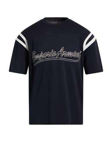 Emporio Armani Man T-shirt Midnight Blue Size L Cotton, Polyester, Elastane In Blue