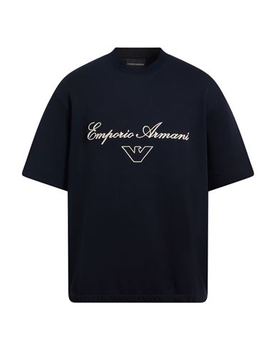 Emporio Armani Man T-shirt Navy Size L Cotton, Polyester, Elastane In Black