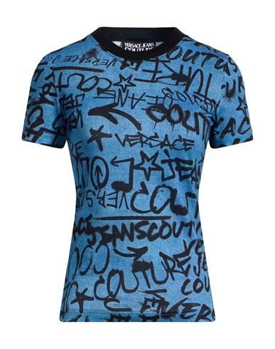 Versace Jeans Couture Woman T-shirt Slate Blue Size L Cotton In Blue