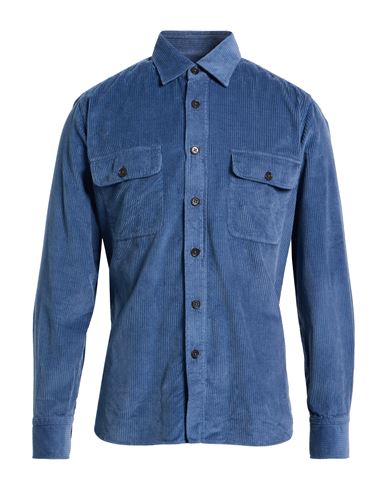 Grigio Washed Man Shirt Slate Blue Size 16 Cotton In Blue