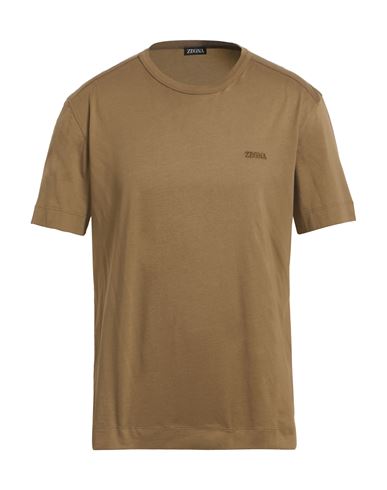 Zegna Man T-shirt Khaki Size 42 Cotton In Brown
