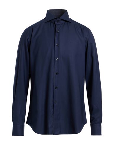 Xacus For Franz Kraler Man Shirt Midnight Blue Size 16 ½ Virgin Wool In Blue