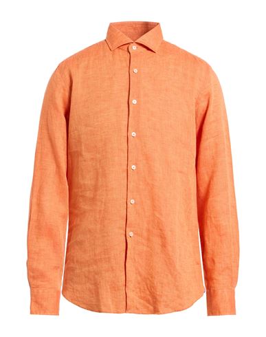 Xacus Man Shirt Orange Size 17 Linen In Orange