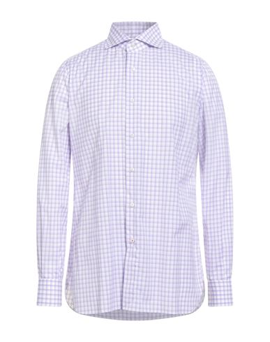 Isaia Man Shirt Lilac Size 17 Cotton In Multi