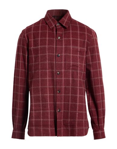 Isaia Man Shirt Brick Size L Wool, Cashmere In Red